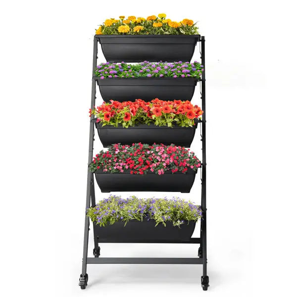 Garderion 5-Tier Vertical Garden Bed With Wheels – Black Garderion
