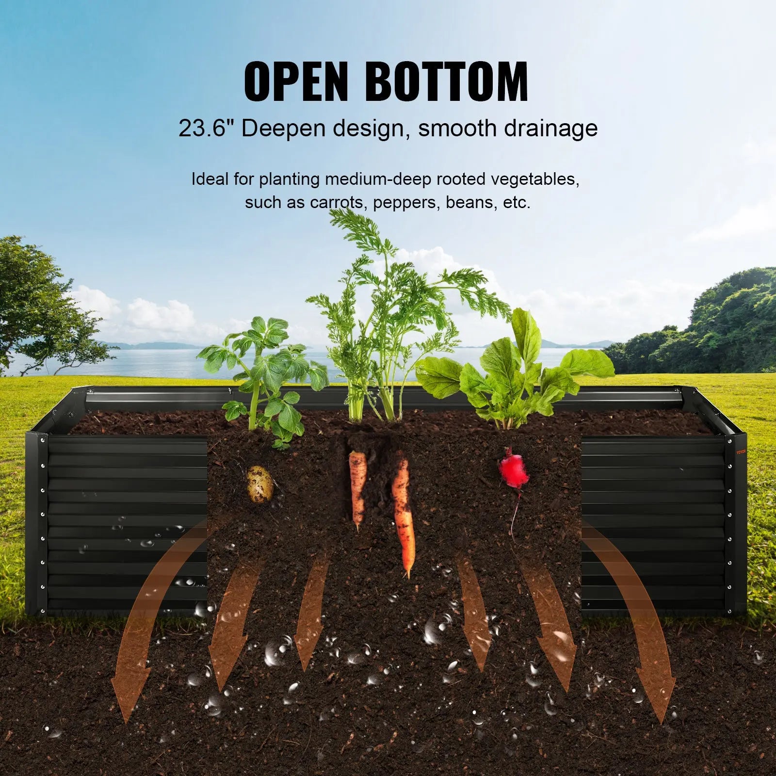 Garderion VEVOR Galvanized Raised Garden Bed 94.5x47.2x23.6" for Flowers & Vegetables Garderion