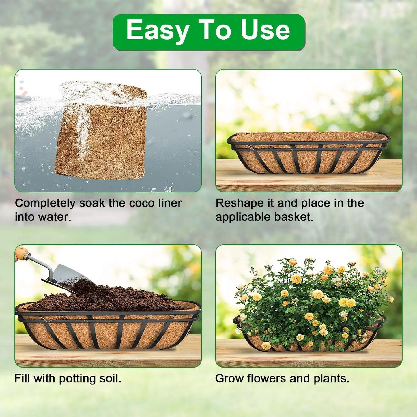 Garderion 3Pcs Coco Liners for Planters | Coconut Fiber Window Box Replacement Garderion