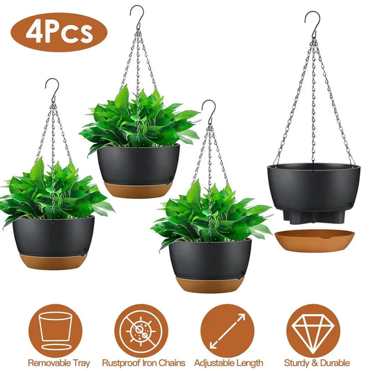 Garderion 4Pcs Self-Watering Hanging Planters with Drainage Garderion
