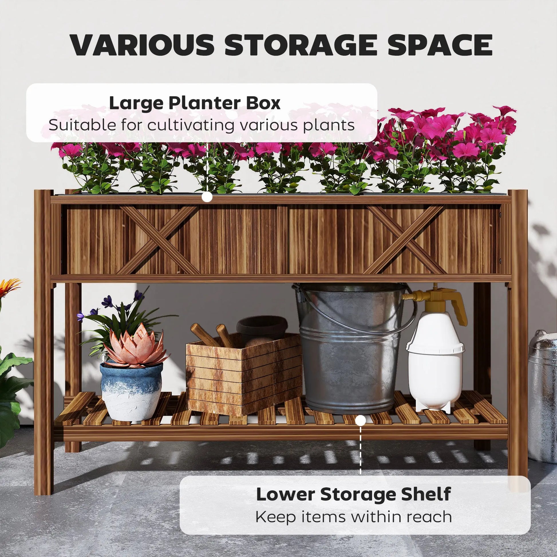 Garderion Raised Garden Bed with Shelf & Drainage Holes Garderion