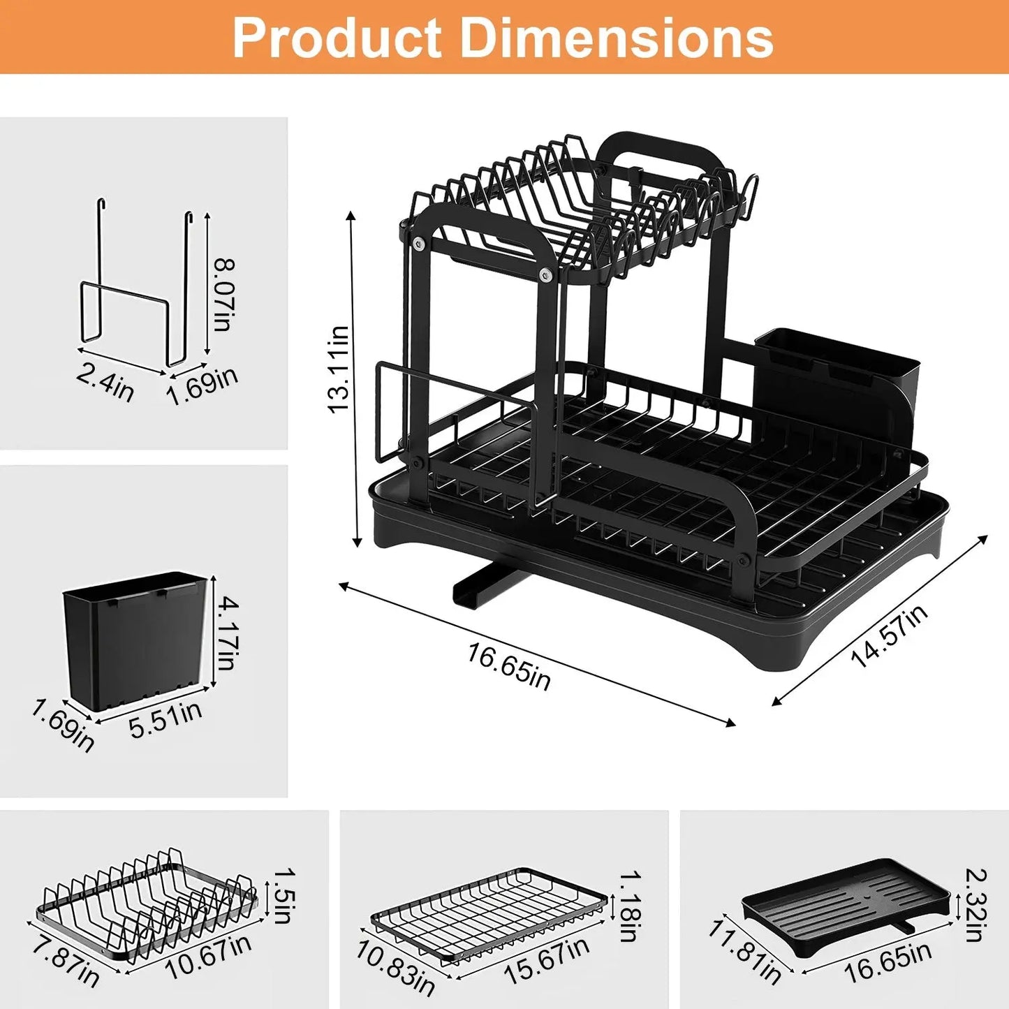 Garderion 2-Tier Dish Drying Rack with Drainboard Set Garderion