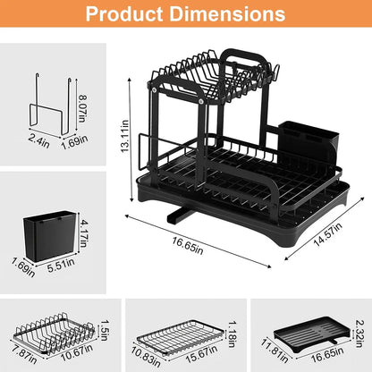 Garderion 2-Tier Dish Drying Rack with Drainboard Set Garderion