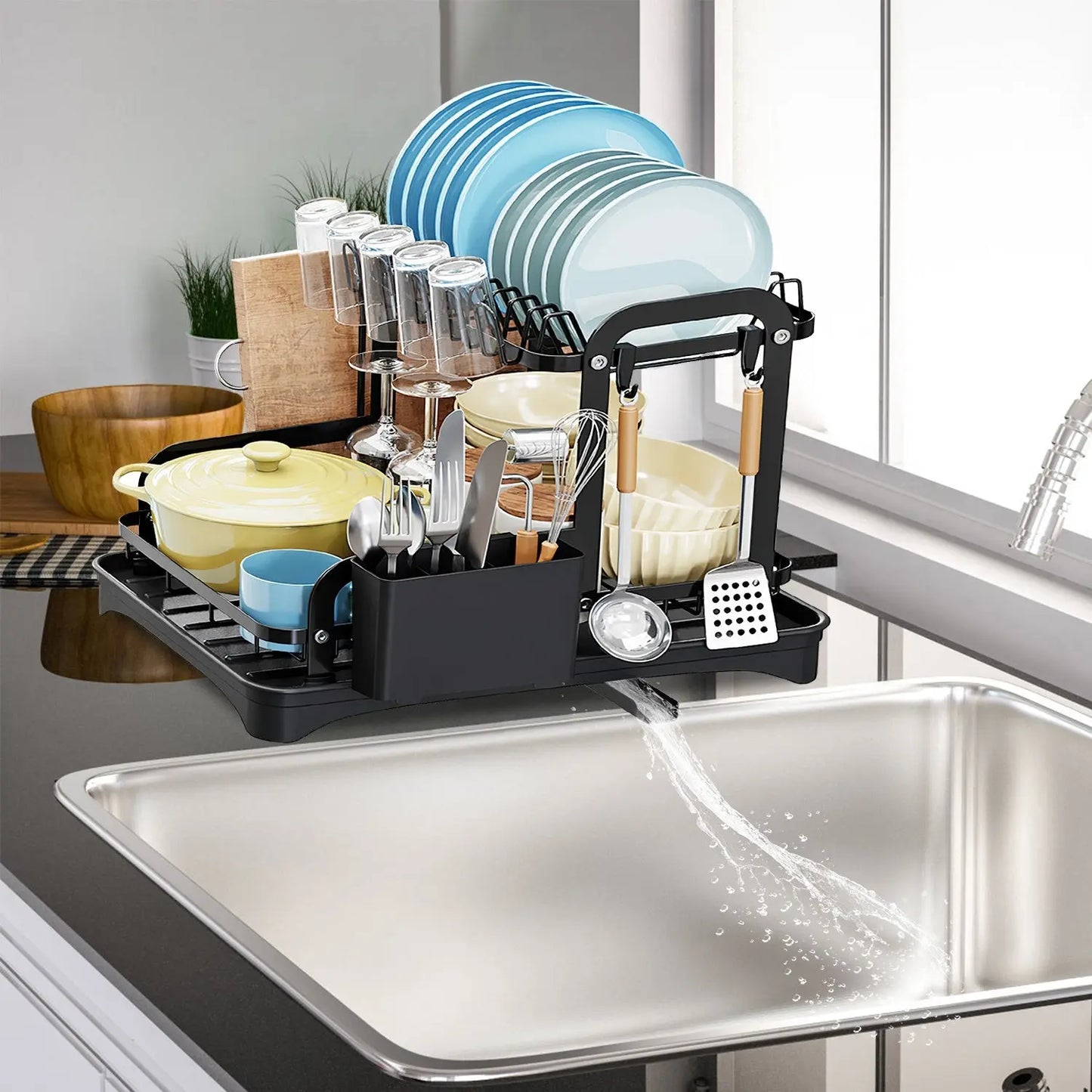 Garderion 2-Tier Dish Drying Rack with Drainboard Set Garderion