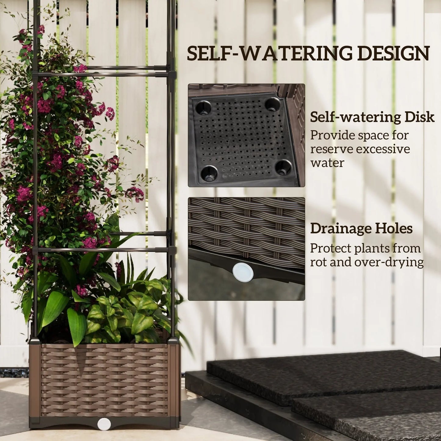 Garderion Elevated Garden Bed with Trellis & Self-Watering Drainage Garderion