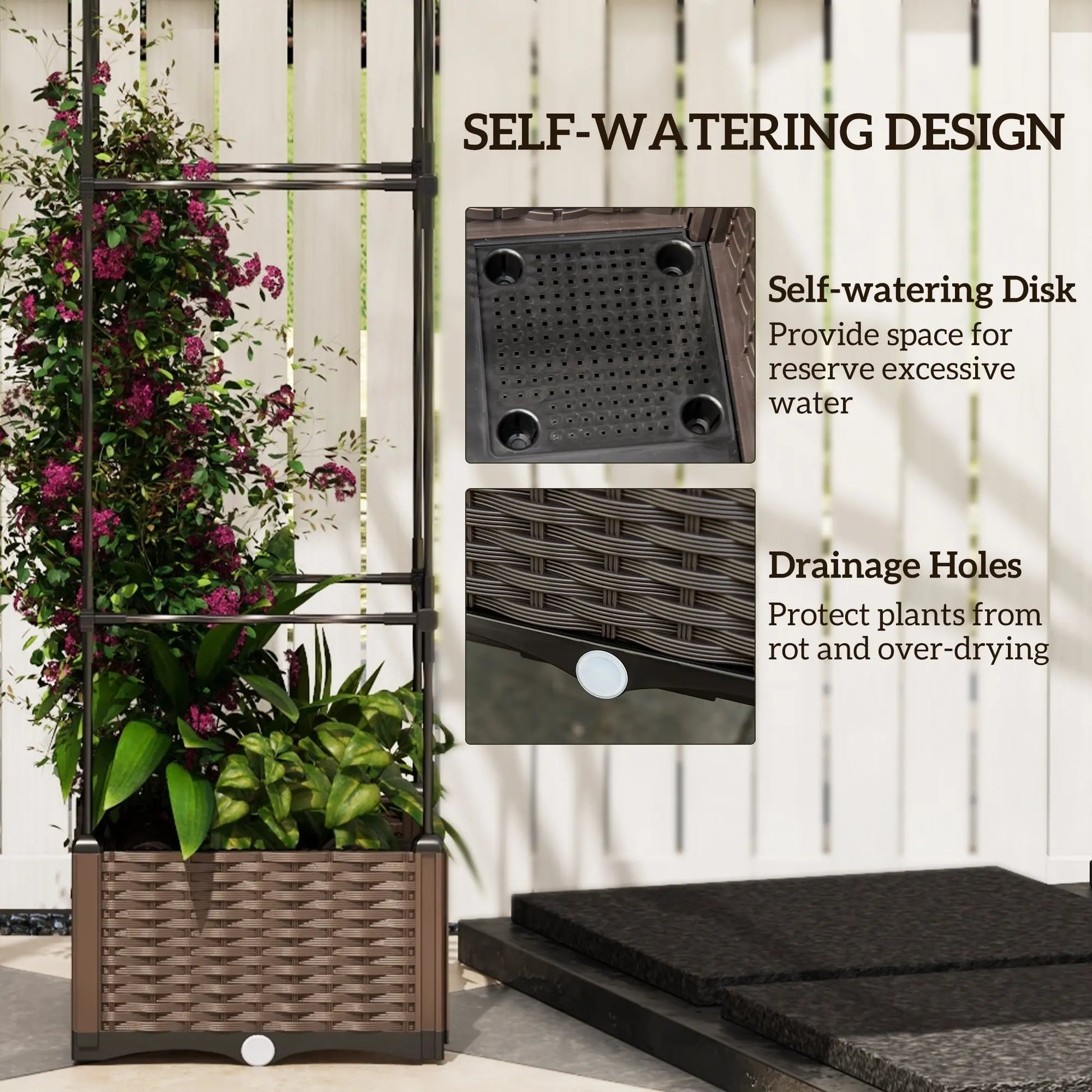 Garderion Elevated Garden Bed with Trellis & Self-Watering Drainage Garderion