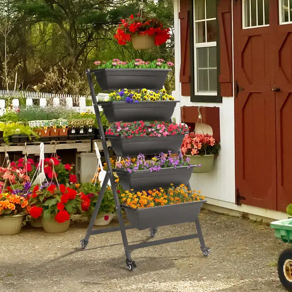 Garderion 5-Tier Vertical Garden Bed With Wheels – Black Garderion