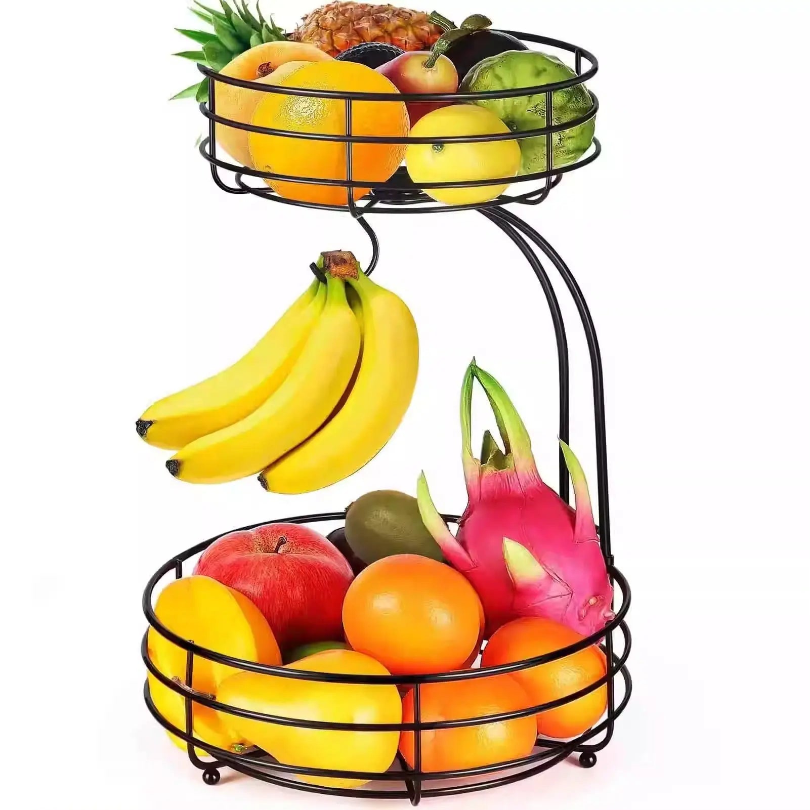 Garderion Double-Layer Fruit Basket - Wrought Iron Snack Storage Garderion