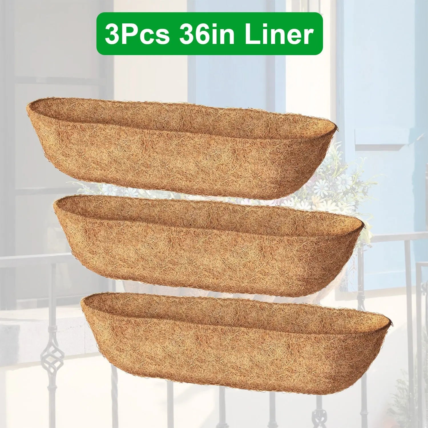 Garderion 3Pcs Coco Liners for Planters | Coconut Fiber Window Box Replacement Garderion