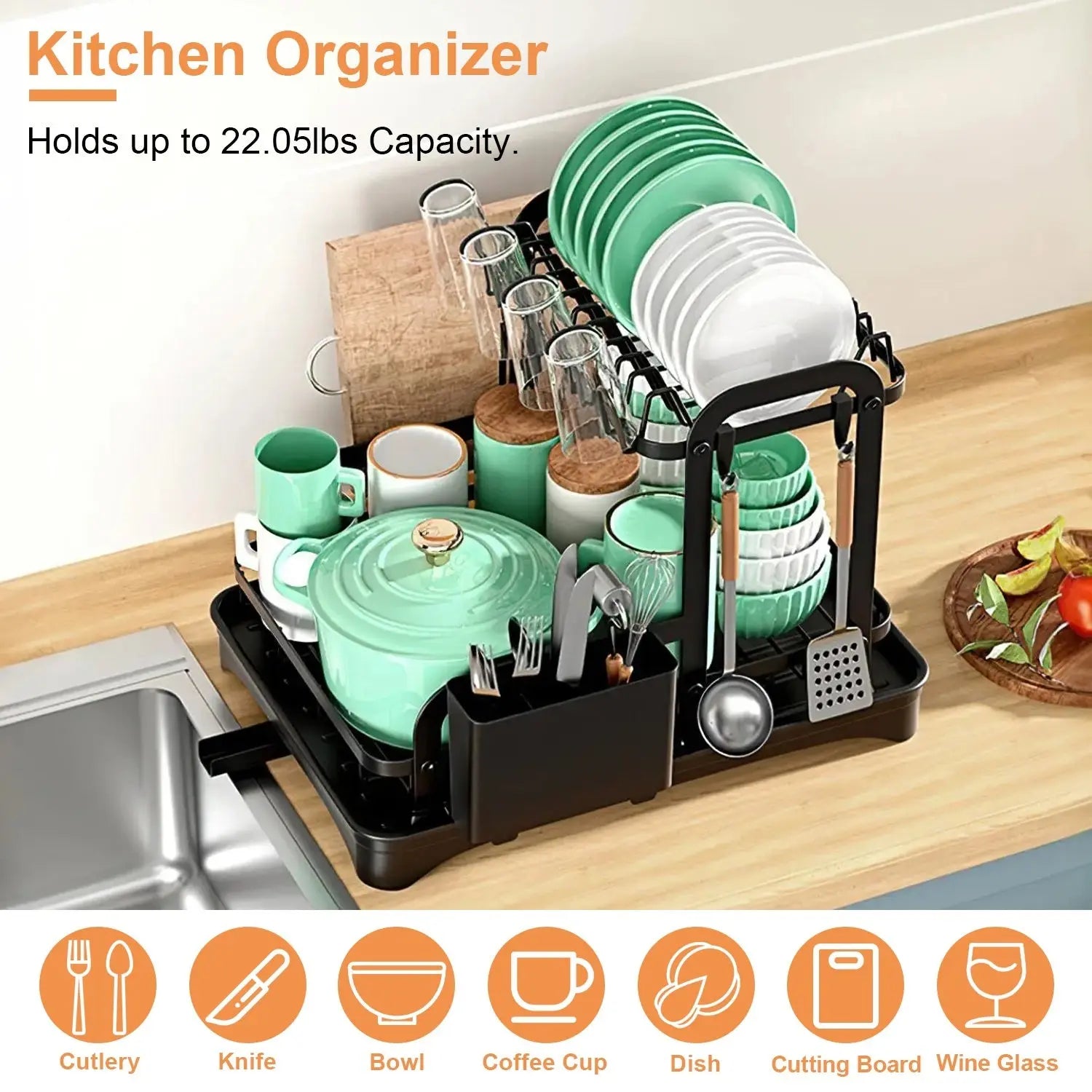 Garderion 2-Tier Dish Drying Rack with Drainboard Set Garderion