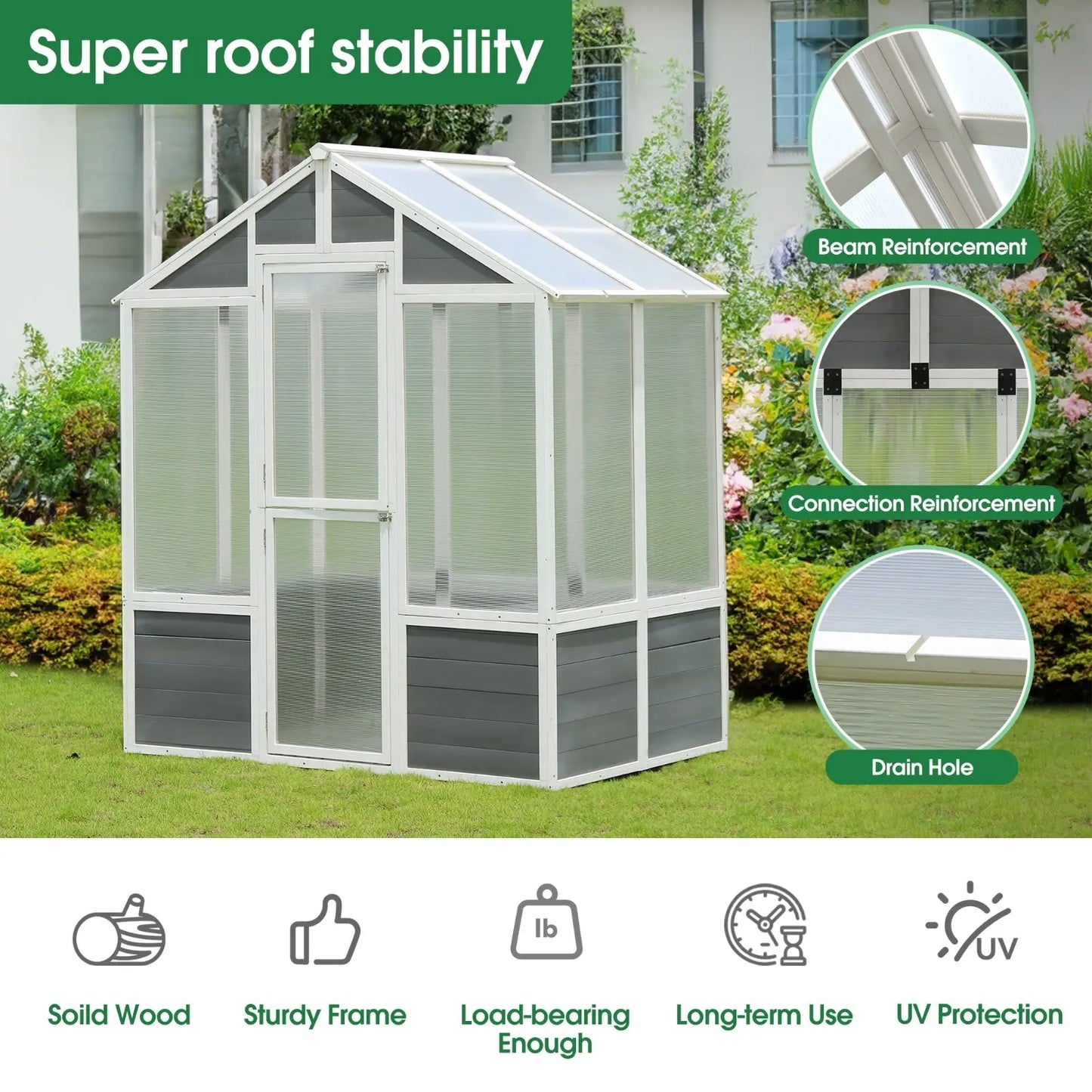 Garderion 76"x48"x86" Walk-In Polycarbonate Greenhouse Garderion
