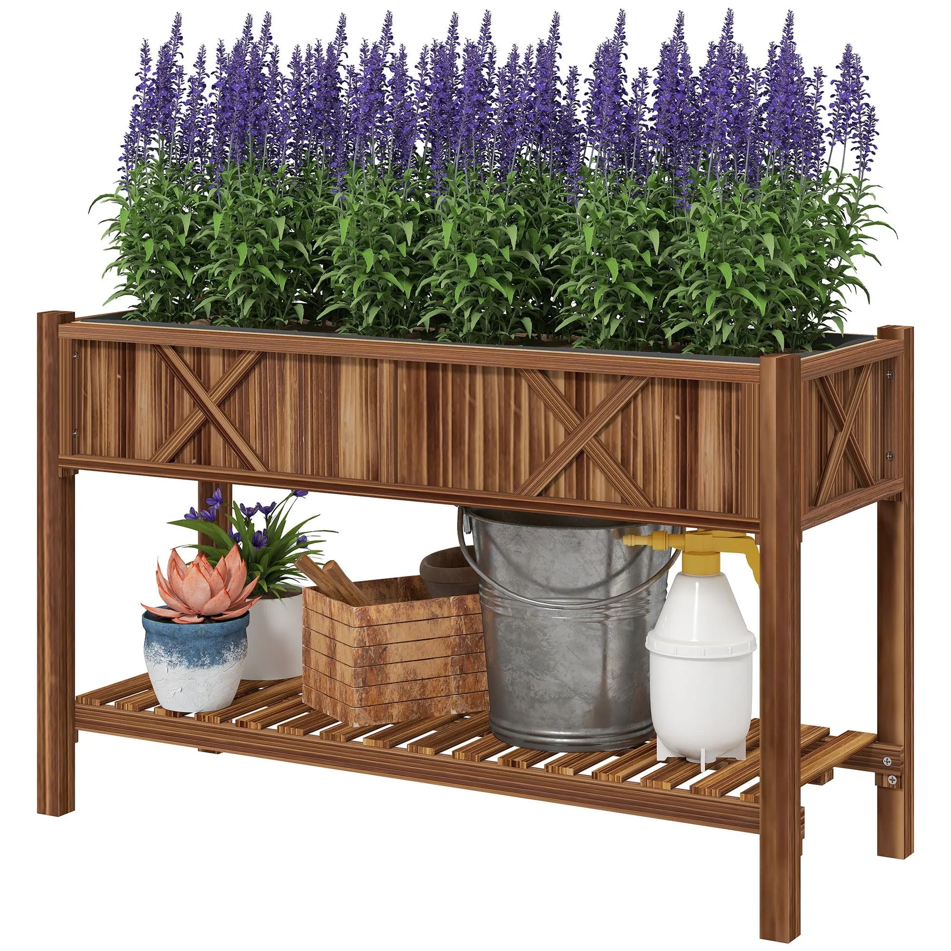 Garderion Raised Garden Bed with Shelf & Drainage Holes Garderion