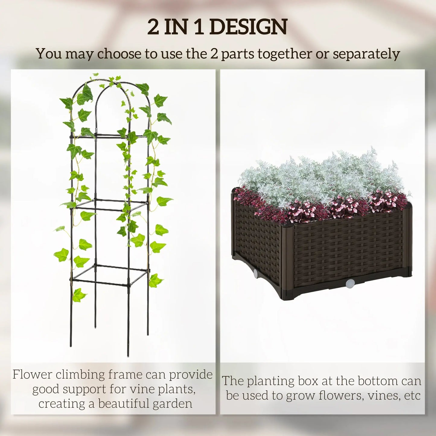 Garderion Elevated Garden Bed with Trellis & Self-Watering Drainage Garderion