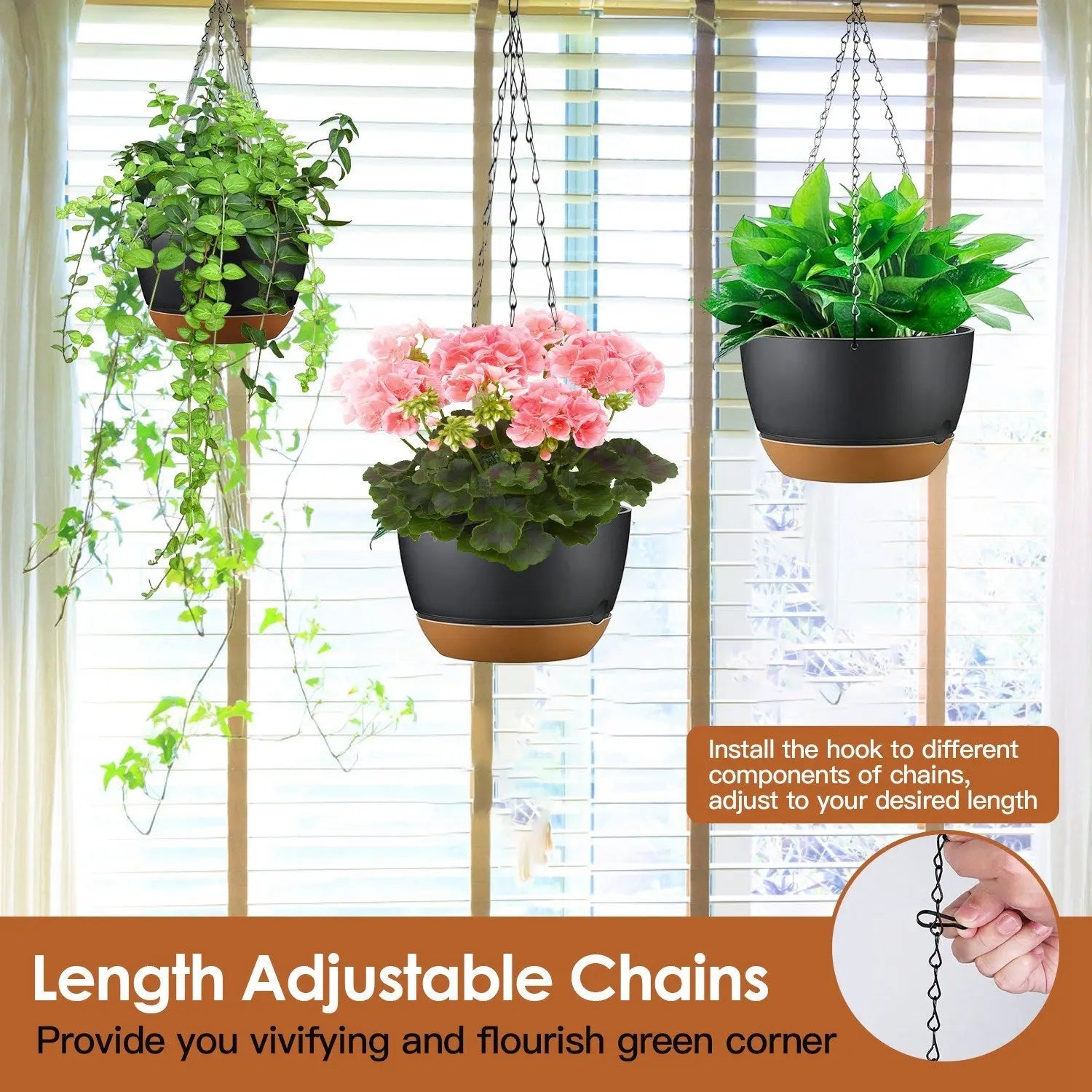 Garderion 4Pcs Hanging Planters with Self-Watering Tray & Drainage Garderion
