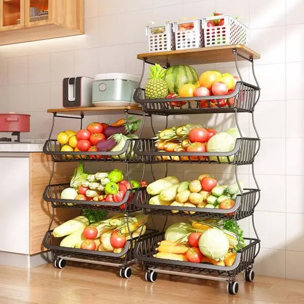 Garderion 5-Layer Fruit & Vegetable Storage Cart - Stackable Wire Basket with Wheels Garderion