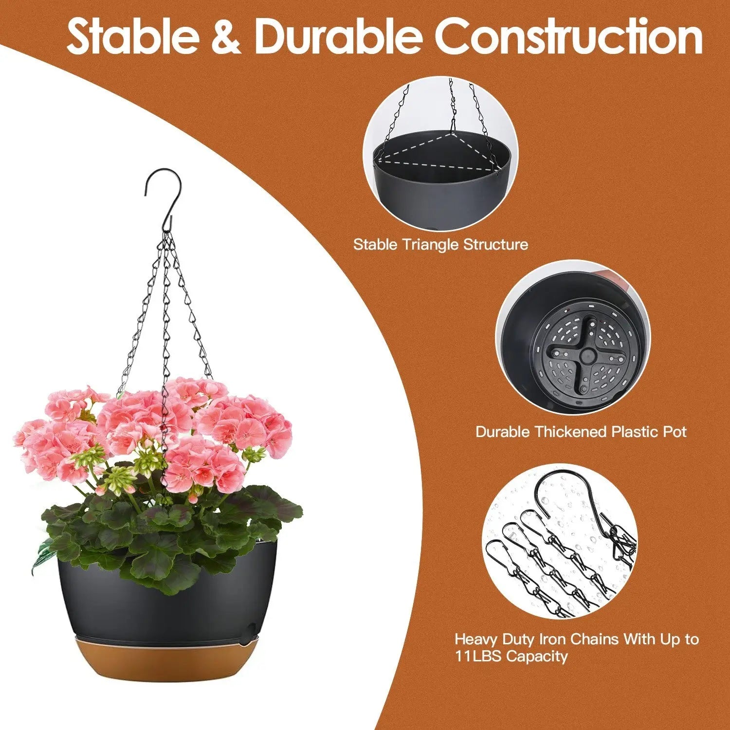 Garderion 4Pcs Hanging Planters with Self-Watering Tray & Drainage Garderion