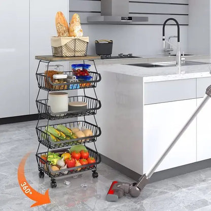 Garderion 5-Layer Fruit & Vegetable Storage Cart - Stackable Wire Basket with Wheels Garderion