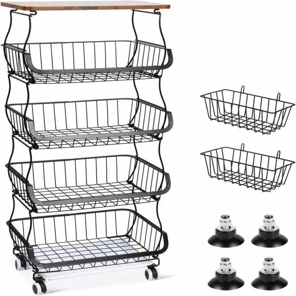 Garderion 5-Layer Fruit & Vegetable Storage Cart - Stackable Wire Basket with Wheels Garderion