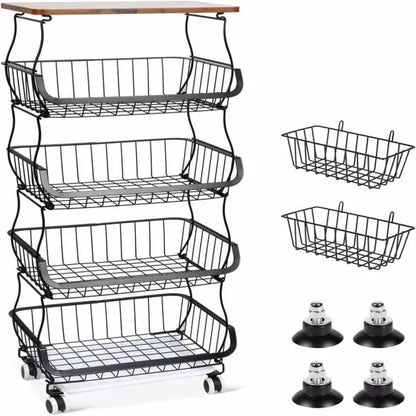 Garderion 5-Layer Fruit & Vegetable Storage Cart - Stackable Wire Basket with Wheels Garderion