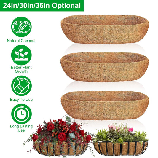 Garderion 3Pcs Coco Liners for Planters | Coconut Fiber Window Box Replacement Garderion