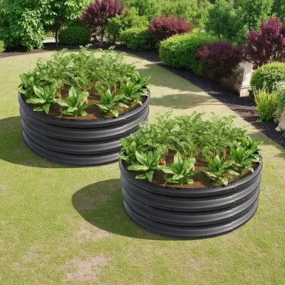 Garderion 2PCS Tall Round Metal Raised Garden Bed for Outdoor Use Garderion