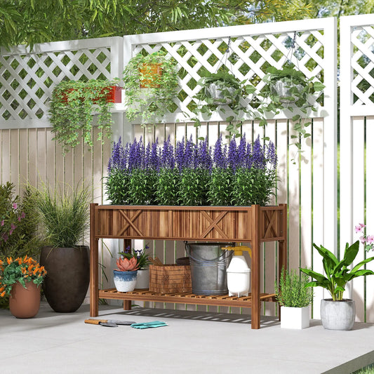 Garderion Raised Garden Bed with Shelf & Drainage Holes Garderion