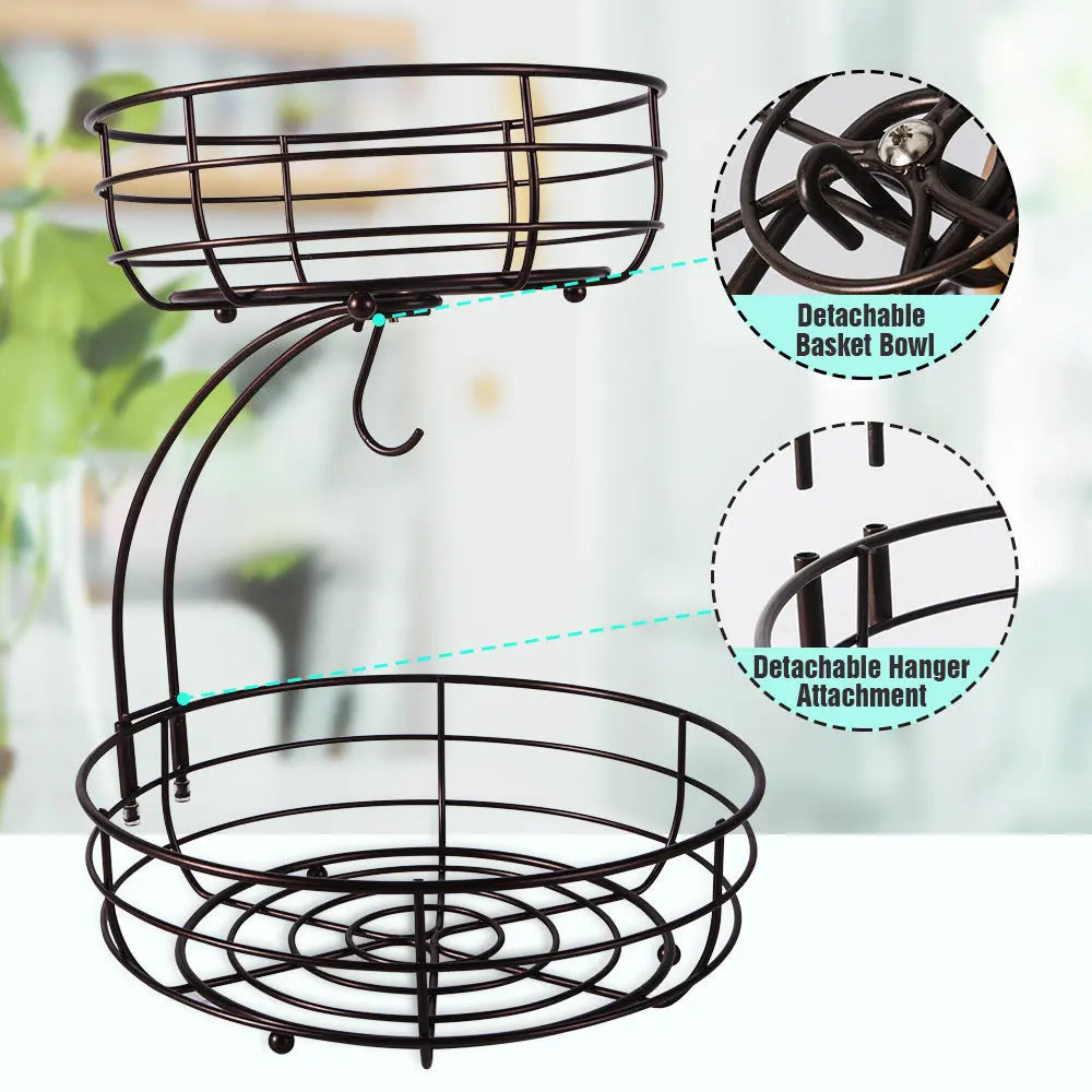 Garderion Double-Layer Fruit Basket - Wrought Iron Snack Storage Garderion