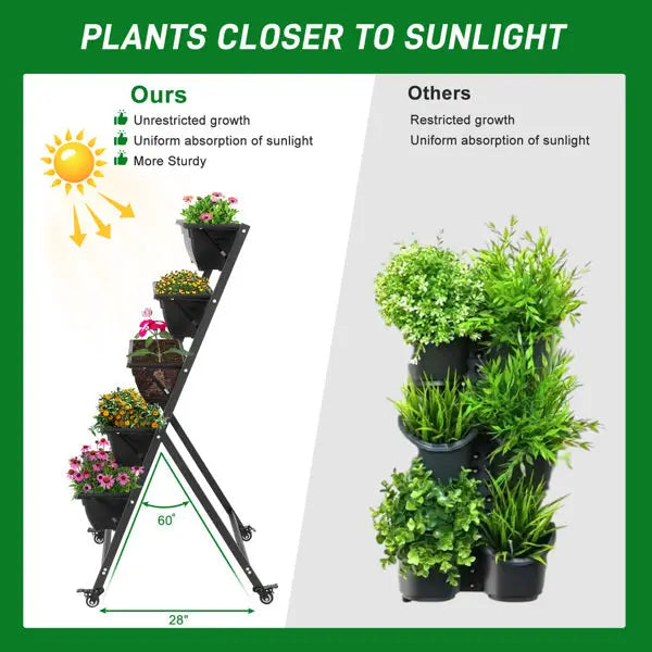 Garderion 5-Tier Vertical Garden Bed With Wheels – Black Garderion