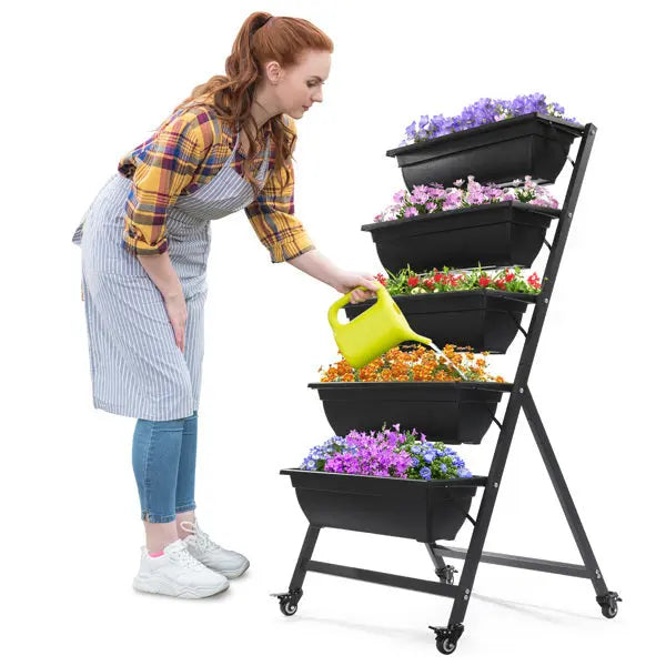 Garderion 5-Tier Vertical Garden Bed With Wheels – Black Garderion