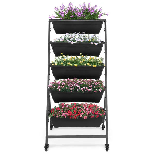 Garderion 5-Tier Vertical Garden Bed With Wheels – Black Garderion