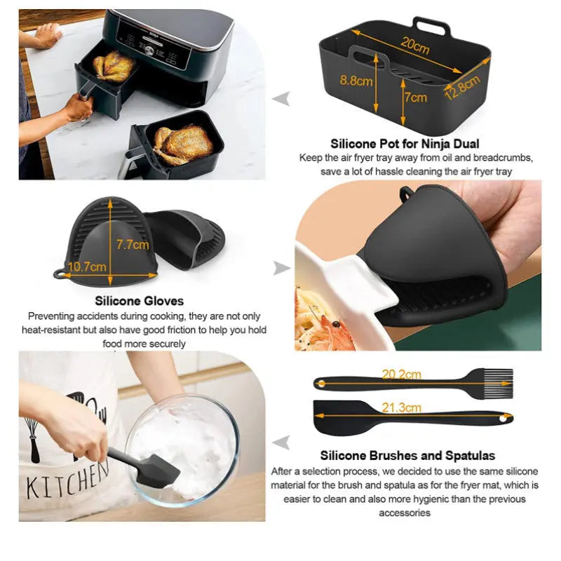 Garderion Air Fryer Accessories 8-Piece Rectangular Silicone Set Garderion