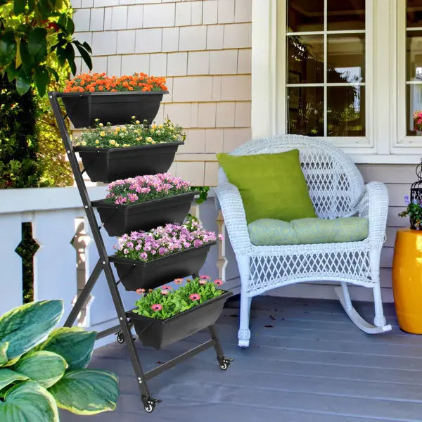 Garderion 5-Tier Vertical Garden Bed With Wheels – Black Garderion
