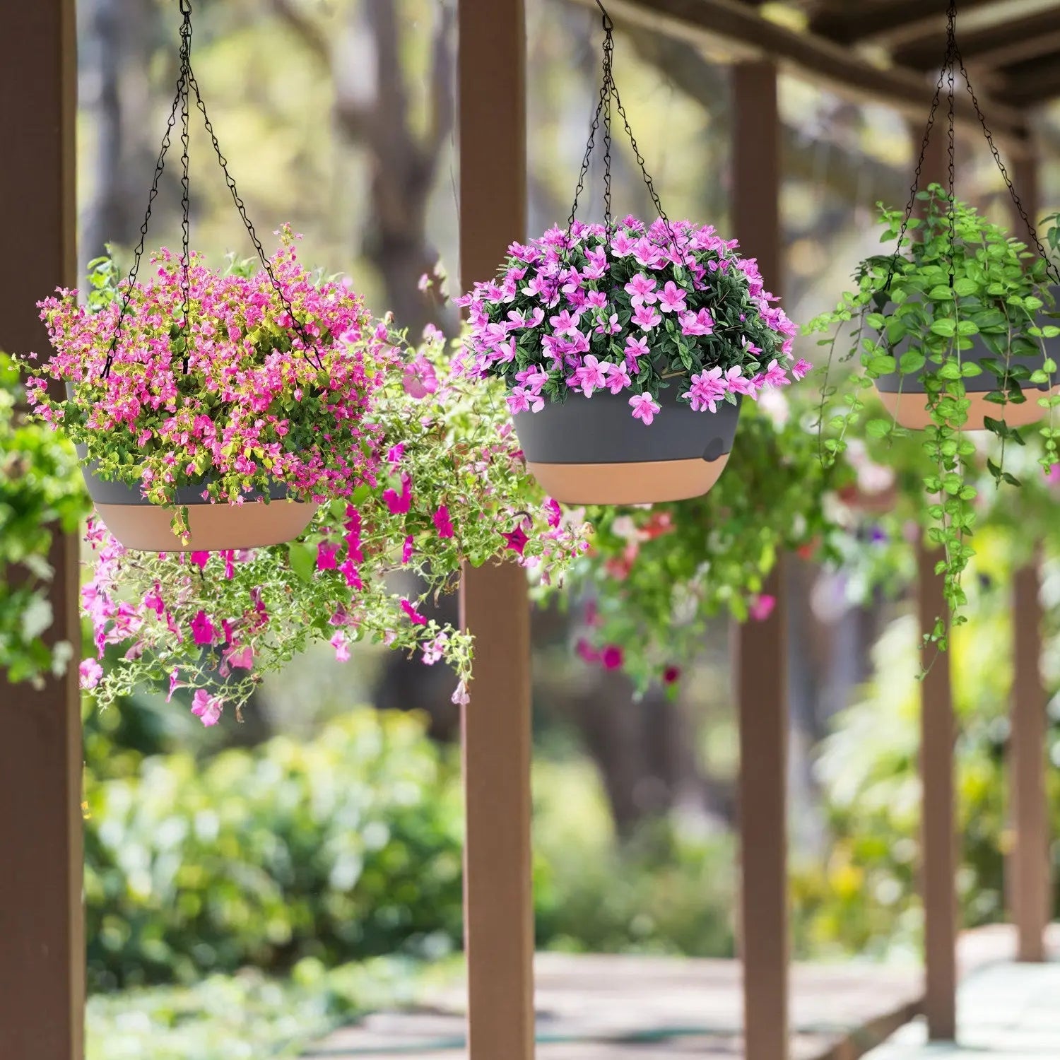 Garderion 4Pcs Hanging Planters with Self-Watering Tray & Drainage Garderion