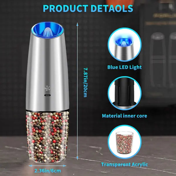 Garderion Electric Salt and Pepper Grinder Set - USB Rechargeable, Adjustable Coarseness Garderion