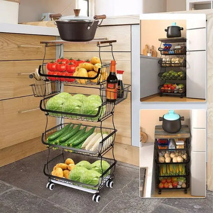 Garderion 5-Layer Fruit & Vegetable Storage Cart - Stackable Wire Basket with Wheels Garderion