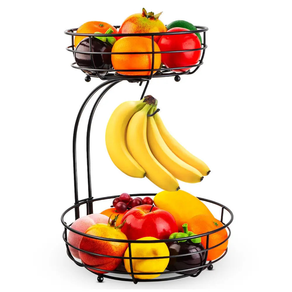 Garderion Double-Layer Fruit Basket - Wrought Iron Snack Storage Garderion
