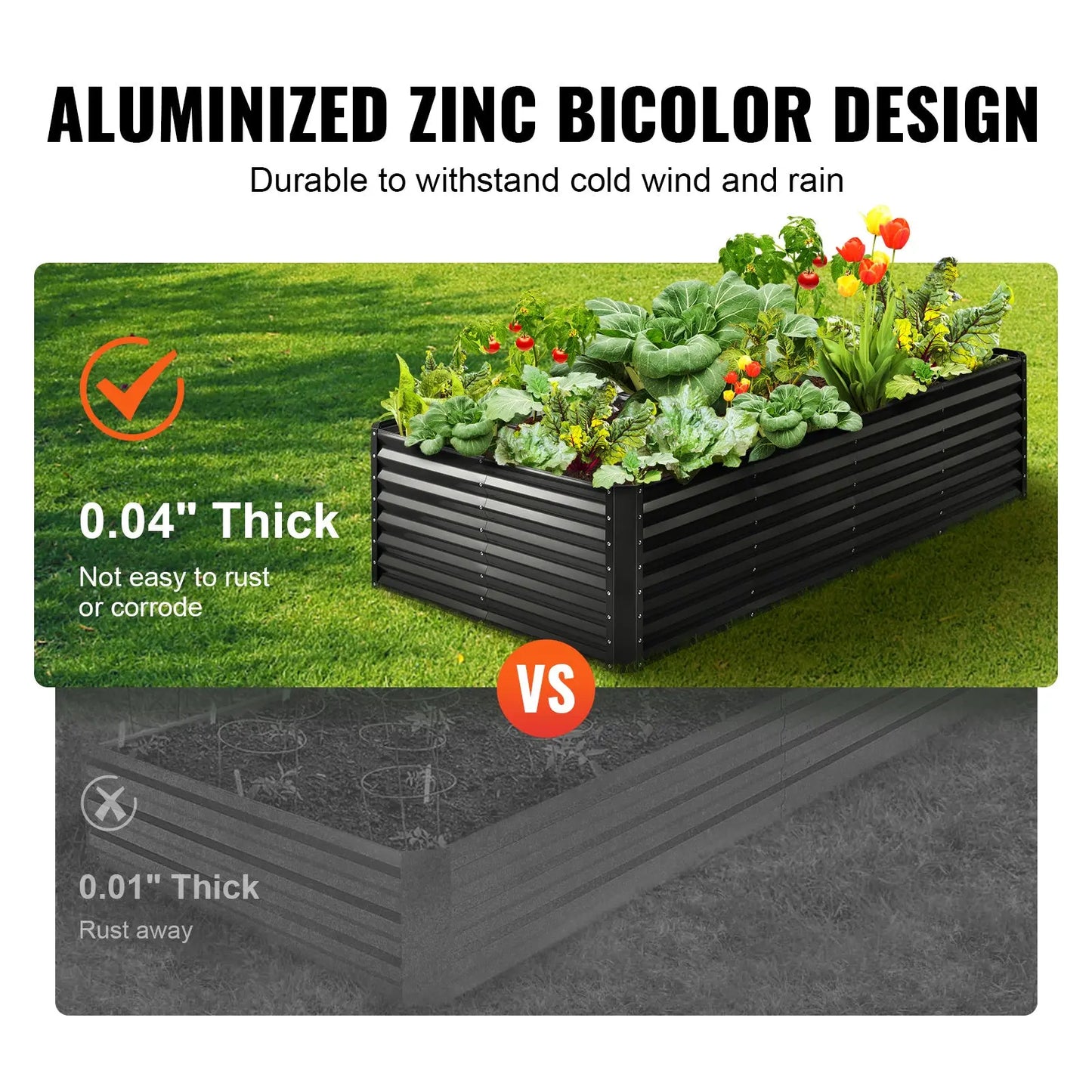 Garderion VEVOR Galvanized Raised Garden Bed 94.5x47.2x23.6" for Flowers & Vegetables Garderion