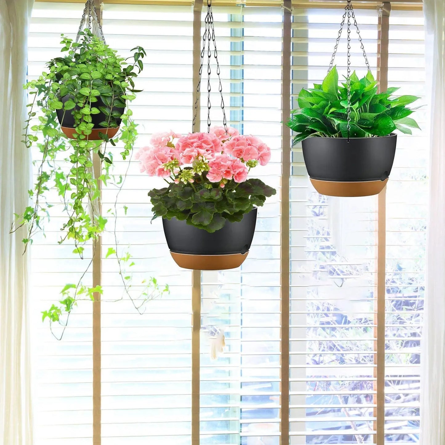 Garderion 4Pcs Hanging Planters with Self-Watering Tray & Drainage Garderion