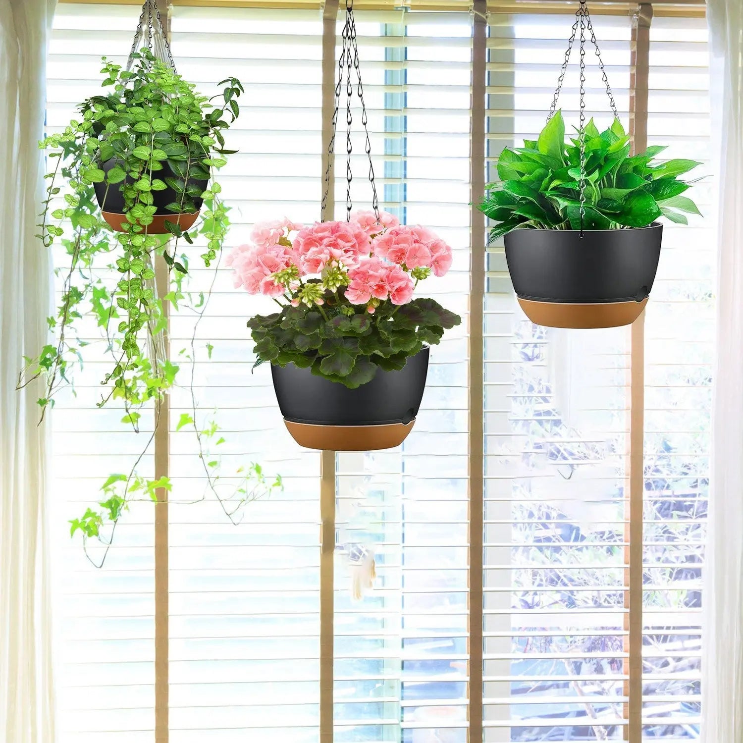 Garderion 4Pcs Hanging Planters with Self-Watering Tray & Drainage Garderion