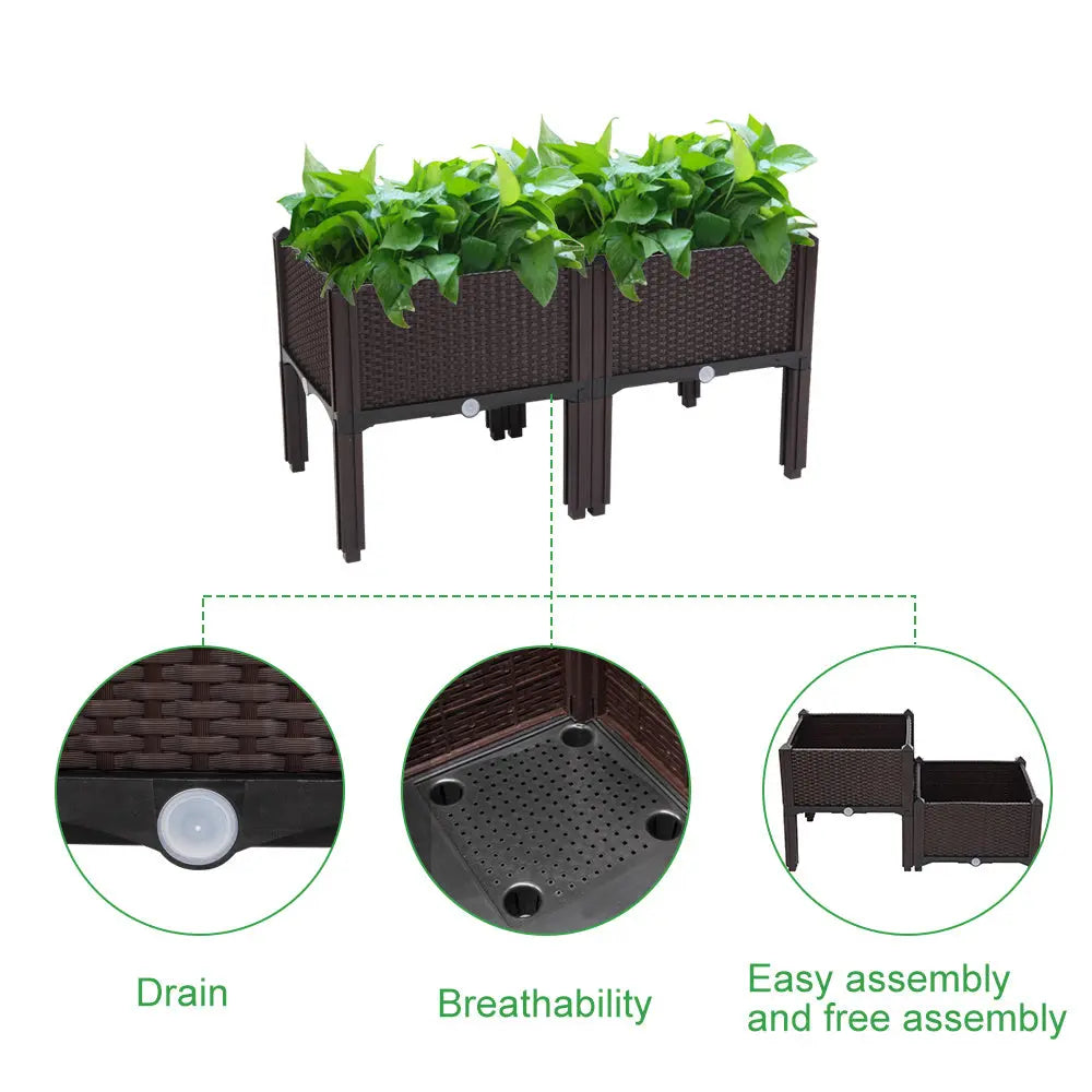 Garderion 2PCS Brown Free Splicing Rattan Planter Boxes Garderion