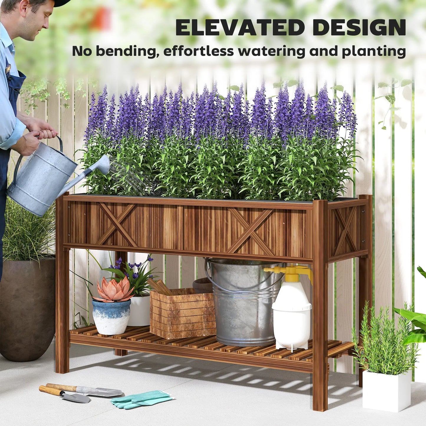 Garderion Raised Garden Bed with Shelf & Drainage Holes Garderion