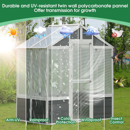 Garderion 76"x48"x86" Walk-In Polycarbonate Greenhouse Garderion